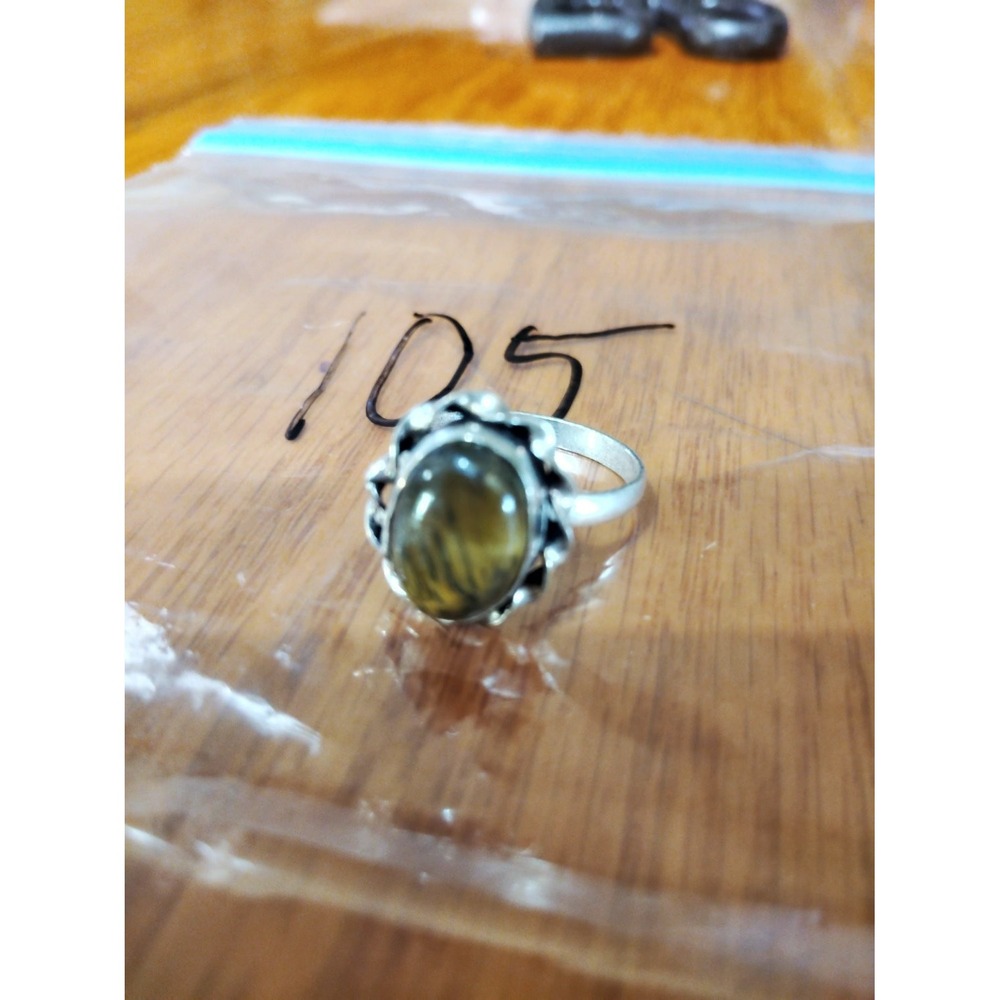 Tigers Eye Style Oval Cabochon Statement Ring Silver Tone Band Size 8.5 Brown